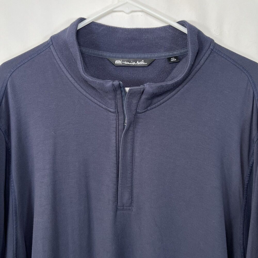 Travis Mathew 1/4 Zip Pullover Sweater Mens 2XL Navy Blue Rayon Spandex Blend